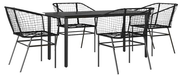 5 részes fekete polyrattan üveg kerti étkezőgarnitúra