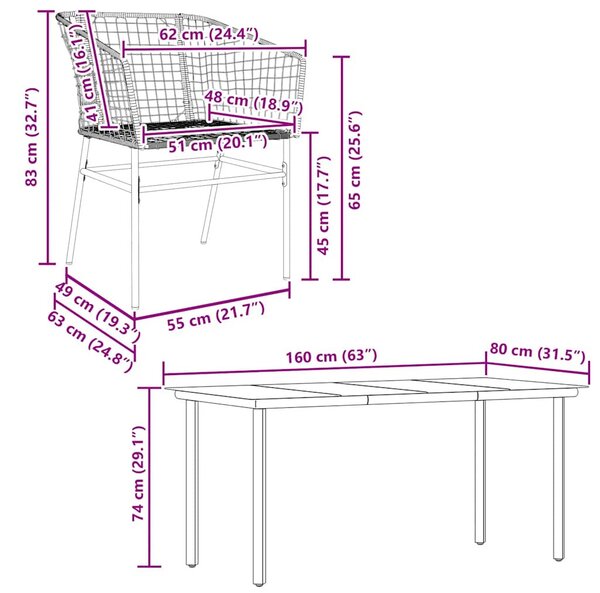 5 részes fekete polyrattan üveg kerti étkezőgarnitúra