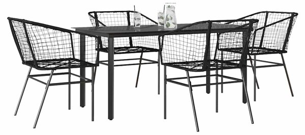 5 részes fekete polyrattan üveg kerti étkezőgarnitúra