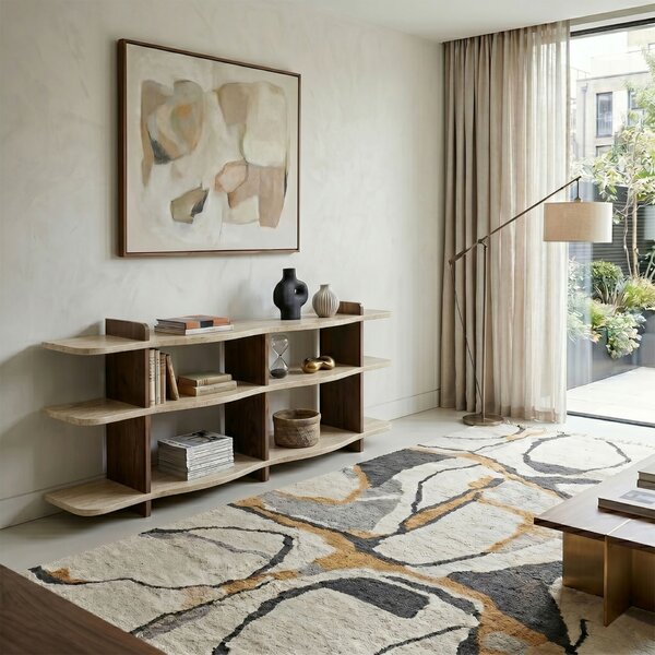 Hanah Home Console Travertine Walnut Flusso - Travertine, Walnut