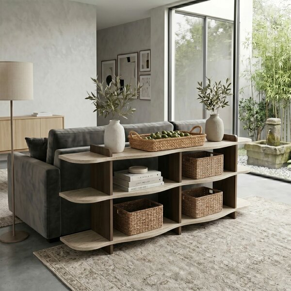 Hanah Home Console Travertine Walnut Flusso - Travertine, Walnut