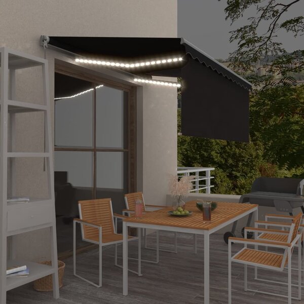 Antracitszürke kihúzható LED-es napellenző redőnnyel 3,5x2,5 m