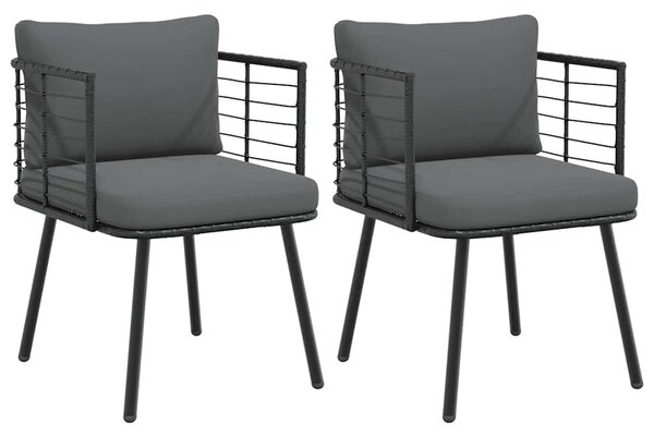 2 db fekete polyrattan kerti szék párnával