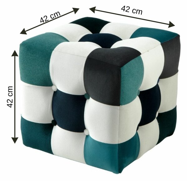 Atelier Del Sofa Puff Fehér Sötétkék Türkiz Patchwork - Fehér, Sötétkék