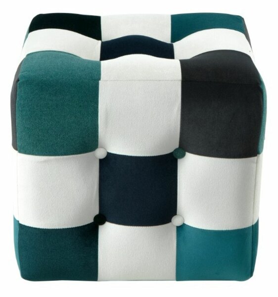 Atelier Del Sofa Puff Fehér Sötétkék Türkiz Patchwork - Fehér, Sötétkék
