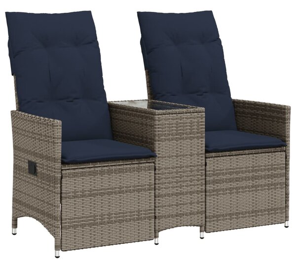 Kétszemélyes dönthető kerti kanapé asztallal, szürke polyrattan