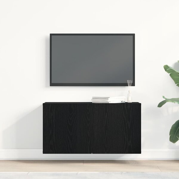 Fekete tölgyfa TV-szekrény 80 x 30 x 41 cm