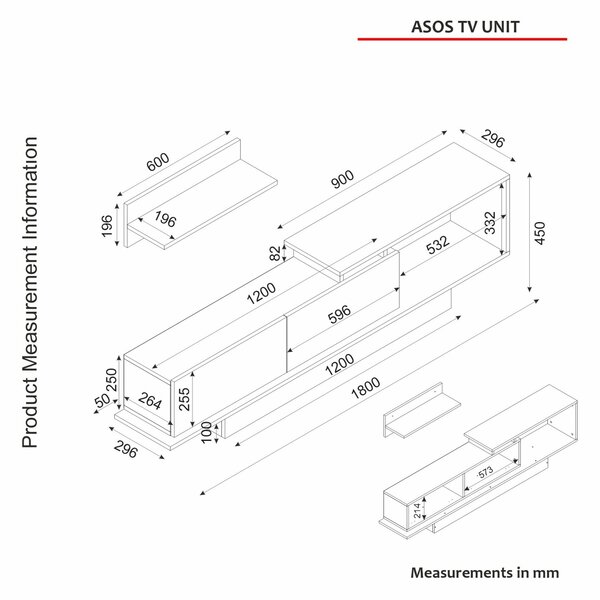 Hanah Home TV Unit White Walnut Asos - White, Walnut