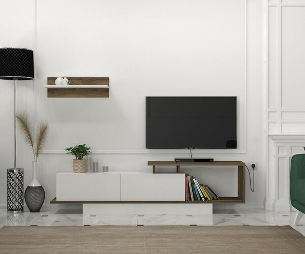 Hanah Home TV Unit White Walnut Asos - White, Walnut