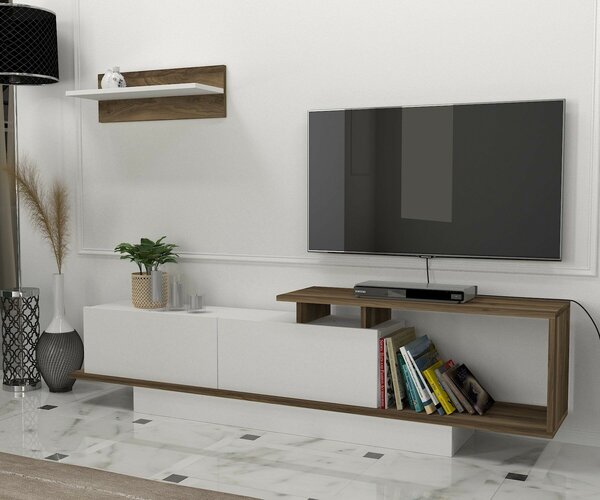 Hanah Home TV Unit White Walnut Asos - White, Walnut