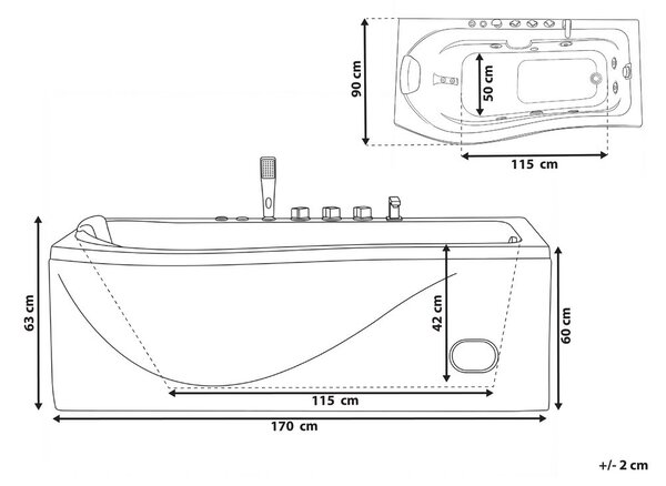 Sarok hidromasszázs kád LED világítással POZUELOS 170 x 90 cm Fehér