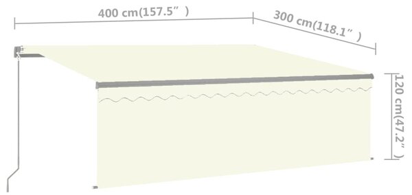 Krémszínű kézzel kihúzható napellenző redőnnyel 4 x 3 m