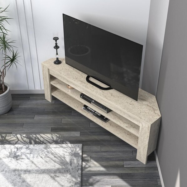 Hanah Home TV Stand Travertine Corner - Travertine