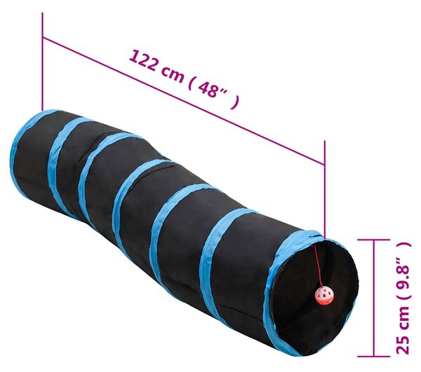 Fekete és kék S-alakú poliészter macskaalagút 122 cm
