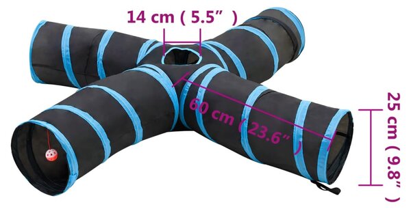 Fekete és kék 4 irányú poliészter macskaalagút 25 cm