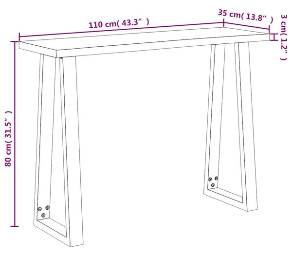 Tömör akácfa konzolasztal természetes éllel 110x35x80 cm