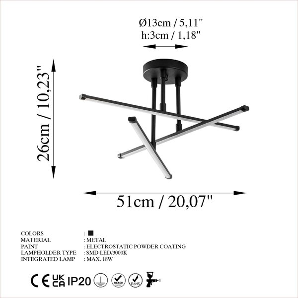Opviq Fekete Csillár Ledflower-13649