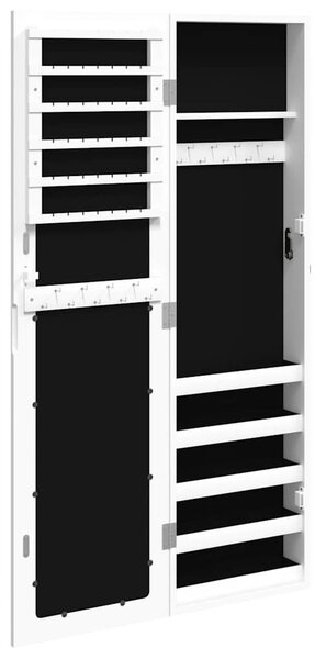 Fehér falra szerelhető tükrös ékszerszekrény 30x8,5x106 cm