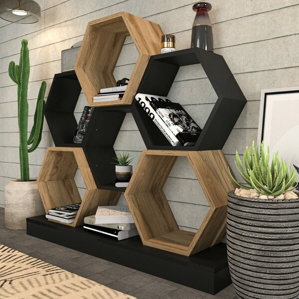 Hanah Home könyvespolc BlackOak Cicek - fekete, tölgy