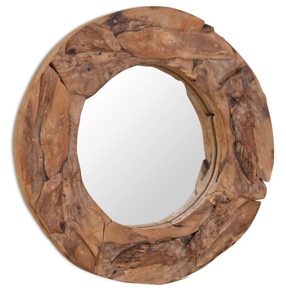 Dekoratív és kerek tükör tíkfából 60 cm