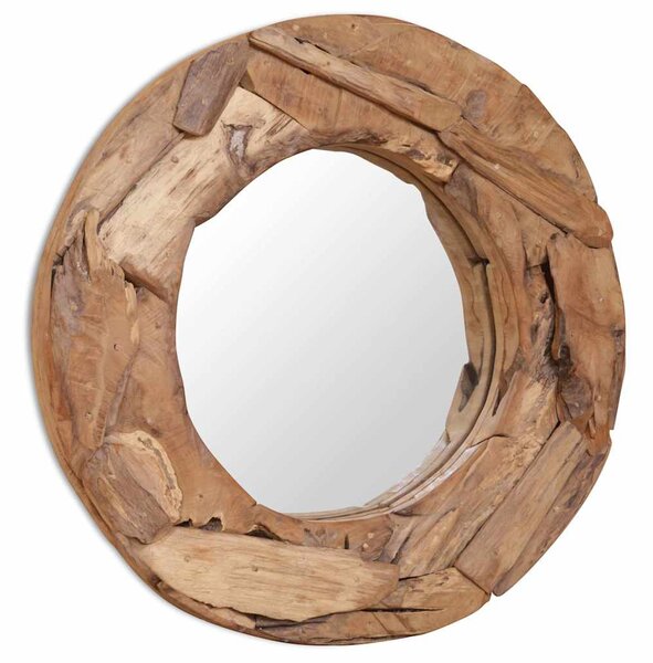 Dekoratív és kerek tükör tíkfából 60 cm