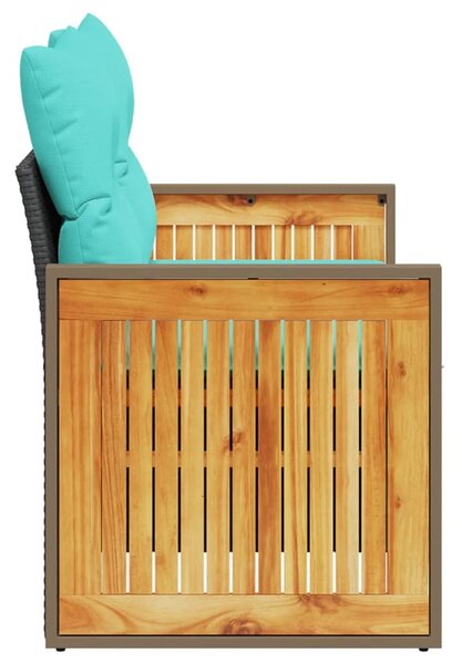 Kétszemélyes fekete polyrattan kerti kanapé párnákkal