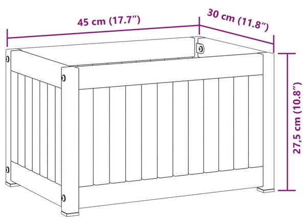 Tömör akácfa és acél kerti virágtartó 45 x 30 x 27,5 cm