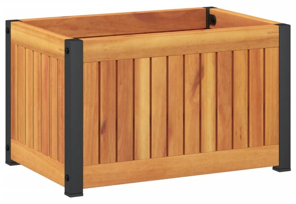 Tömör akácfa és acél kerti virágtartó 45 x 30 x 27,5 cm