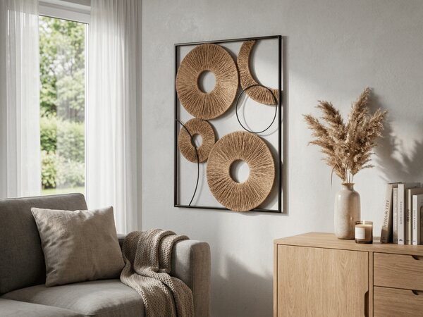 Fali dekoráció CIRCLES fémből 48x68 cm, fekete / barna