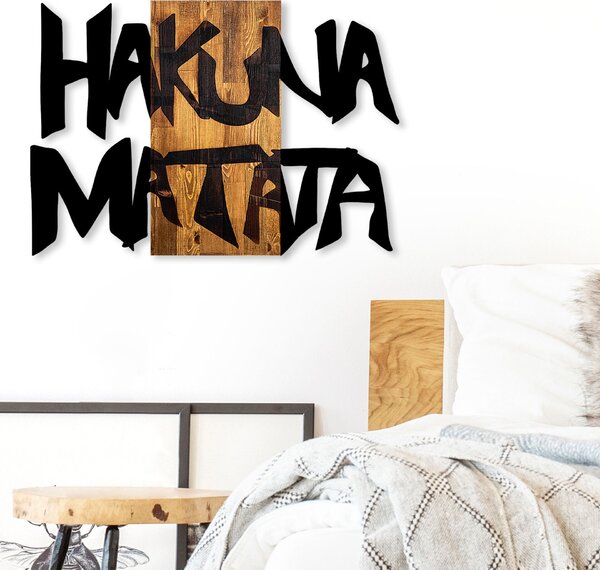Wallity Dekoratív fa fali kiegészítő, fekete, világos dió, Hakuna Matata 5