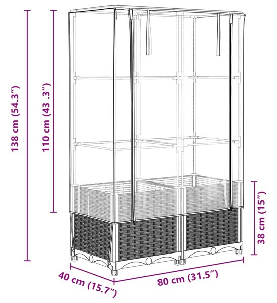 Rattan megjelenésű magaságyás melegháztakaróval 80x40x138 cm