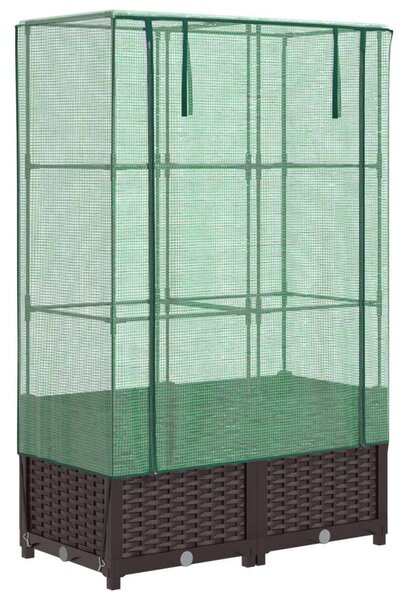 Rattan megjelenésű magaságyás melegháztakaróval 80x40x138 cm