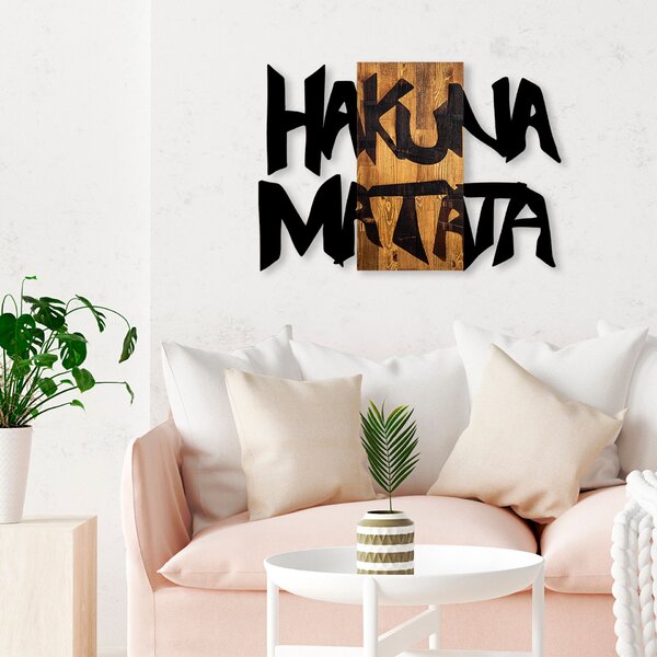 Wallity Dekoratív fa fali kiegészítő, fekete, világos dió, Hakuna Matata 5