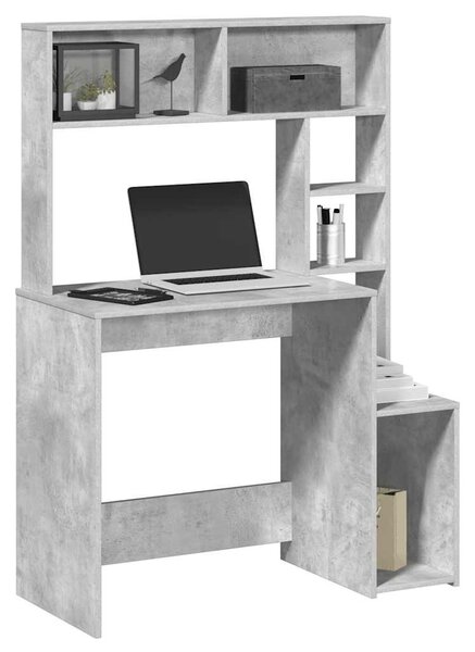 Betonszürke szerelt fa íróasztal polcokkal 100x45x140 cm