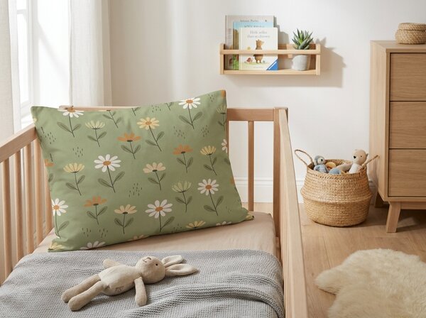 Pamut párnahuzat FLORAL NEST 40x60 cm, zöld
