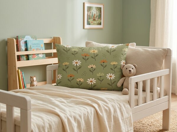 Pamut párnahuzat FLORAL NEST 40x60 cm, zöld