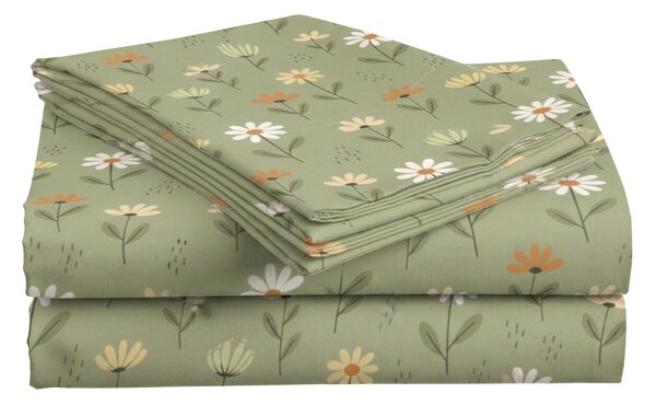 Pamut lepedő gyerekágyba FLORAL NEST zöld 110x160 cm