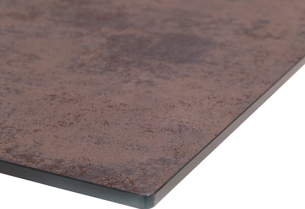DELIFE Étkezőasztal Edge 180/220x90 cm üveg vintage barna kereszt láb téglalap alakú rozsdamentes acél kihúzható