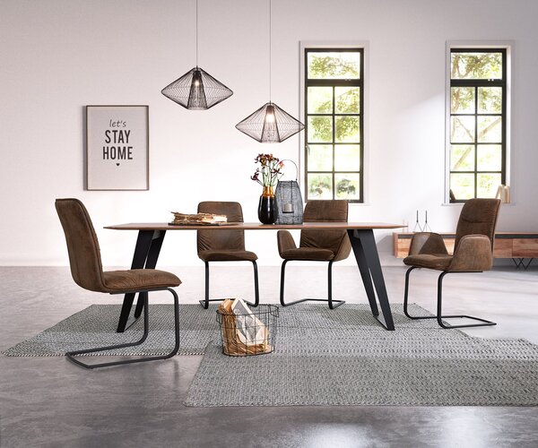 DELIFE Étkezőasztal Edge 200x100 akác természetes fém ferde svájci él