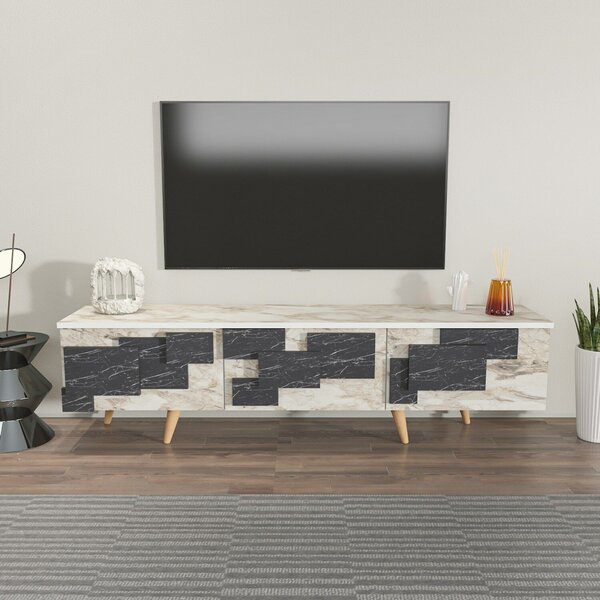 Hanah Home TV Stand White Marble 3 D - White, Marble
