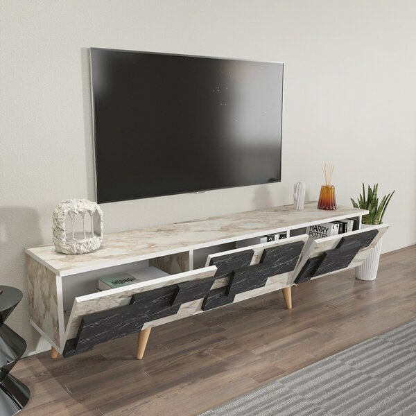Hanah Home TV Stand White Marble 3 D - White, Marble