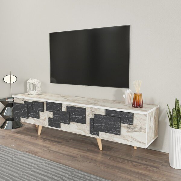 Hanah Home TV Stand White Marble 3 D - White, Marble