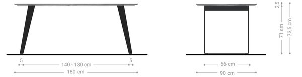 DELIFE Étkezőasztal Edge hajóformájú 180x90 akác természetes rozsdamentes acél ferde svájci él