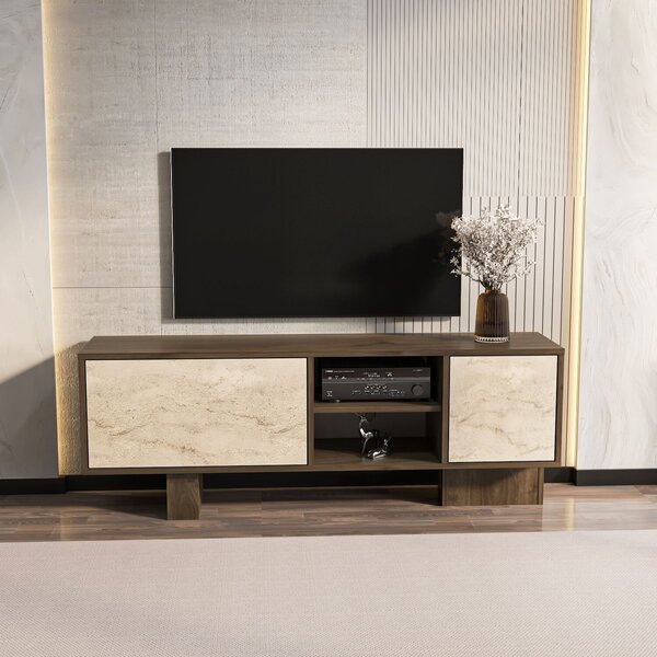 Hanah Home TV Stand Walnut Travertine Monaco - Walnut, Travertine