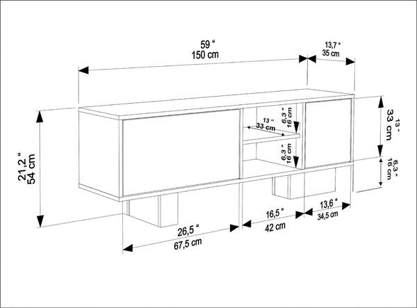 Hanah Home TV Stand Walnut Travertine Monaco - Walnut, Travertine