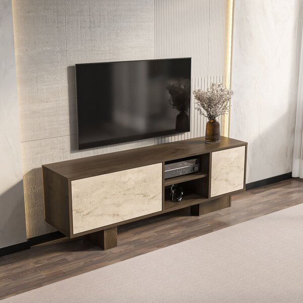 Hanah Home TV Stand Walnut Travertine Monaco - Walnut, Travertine