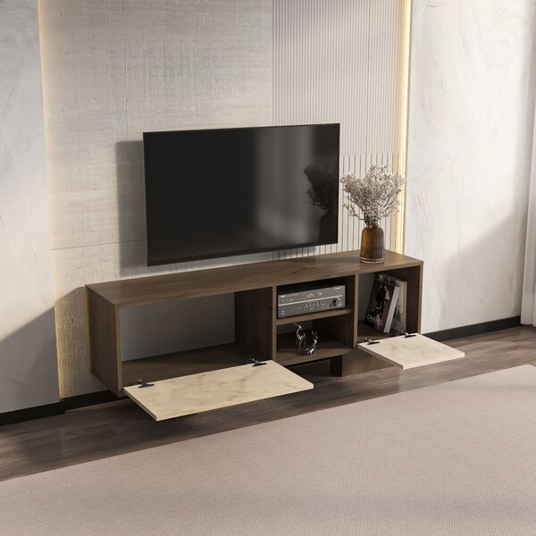 Hanah Home TV Stand Walnut Travertine Monaco - Walnut, Travertine
