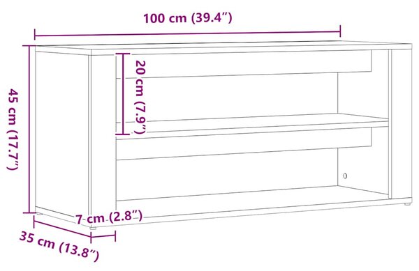 Fekete tölgyfa cipőpad 100 x 35 x 45 cm rétegelt fából