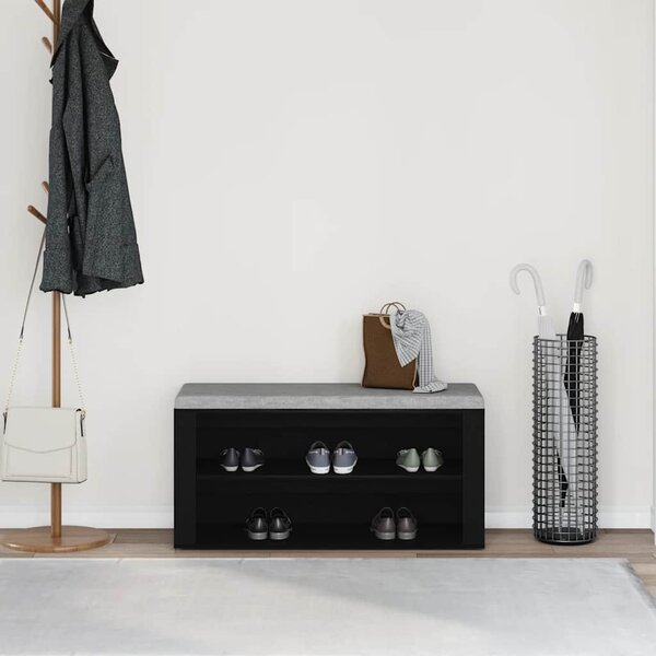 Fekete tölgyfa cipőpad 100 x 35 x 45 cm rétegelt fából