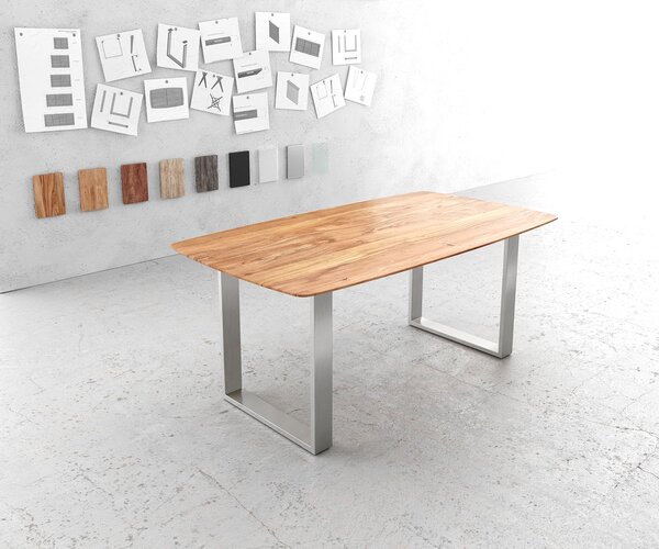 DELIFE Étkezőasztal Edge hajóformájú 180x90 akác természetes rozsdamentes acél keskeny svájci él